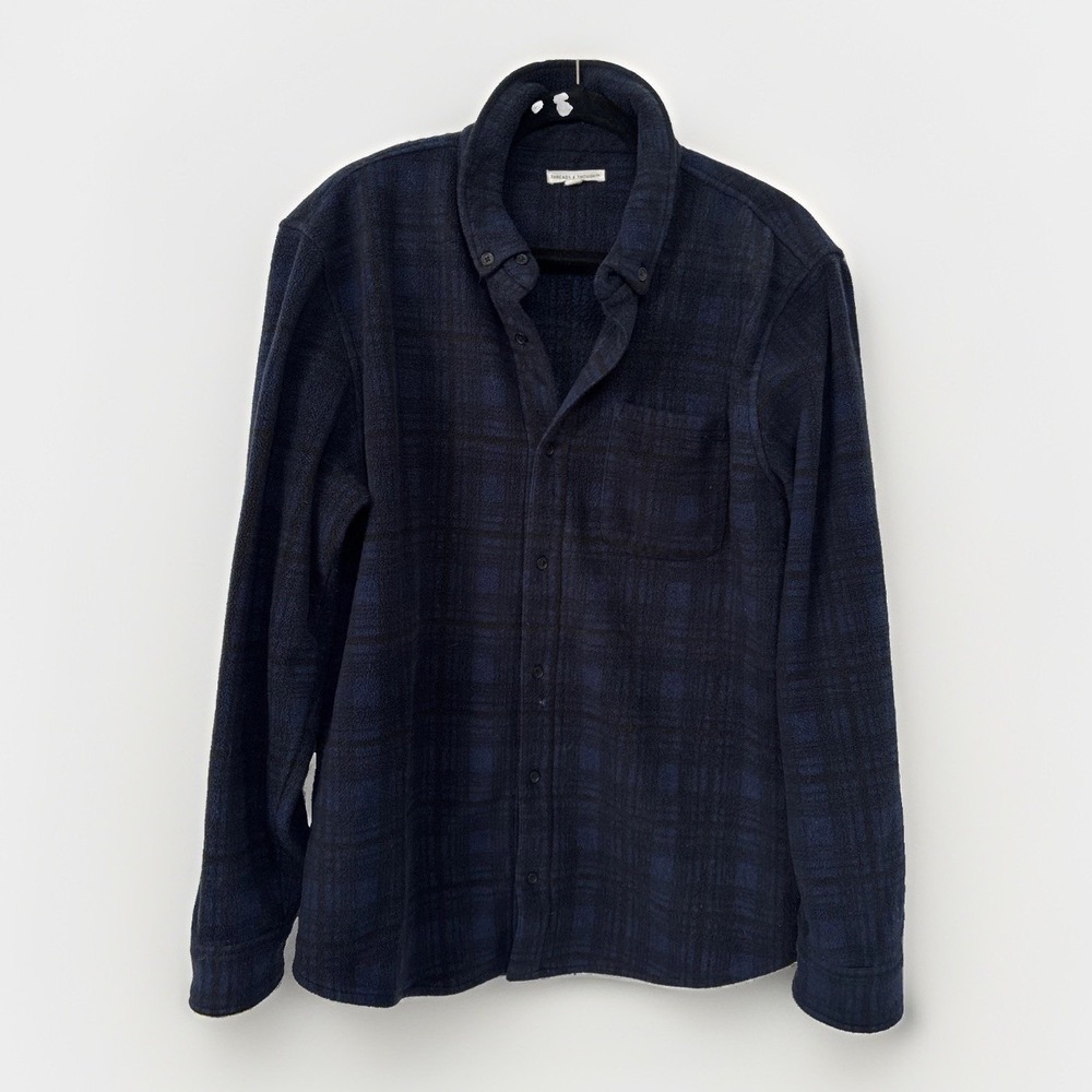 Threads 4 Thought Mens Blue Black Plaid Fleece Button Up Shirt TM22193 Large